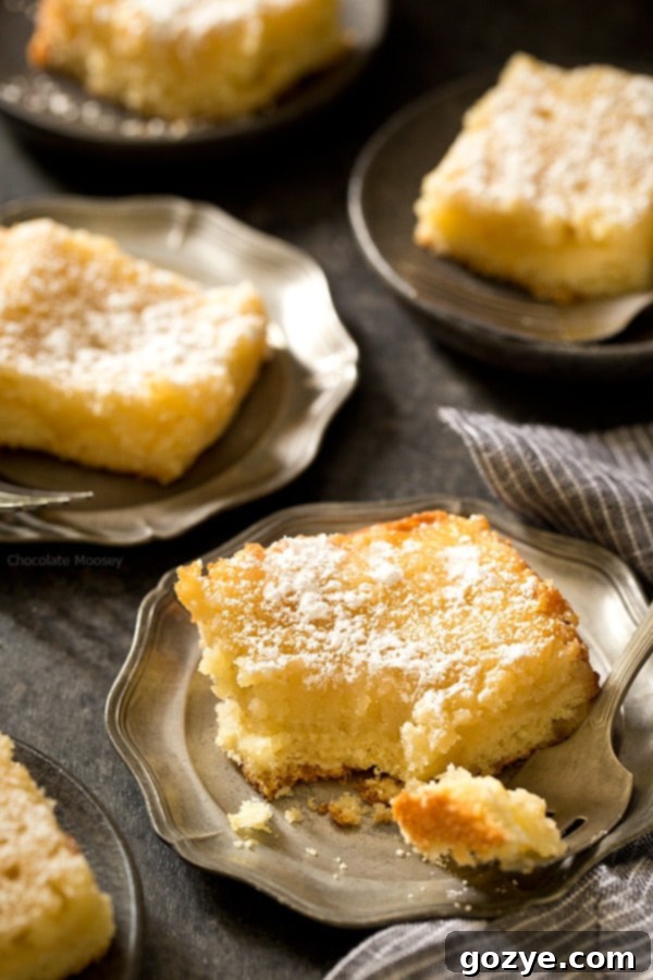 No need to drive to St. Louis when you're craving St Louis Gooey Butter Cake - a flat, dense cake with gooey, buttery center topped with a touch of powdered sugar. Grab your fork and dig it!