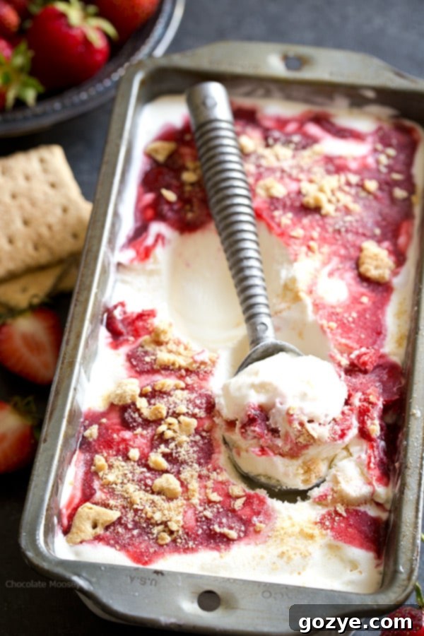 Dreamy Strawberry Cheesecake Ice Cream 2 Strawberry Cheesecake Ice Cream with ice cream scooper