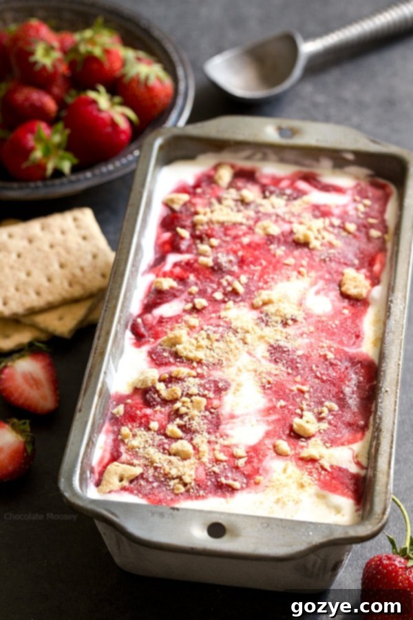 Dreamy Strawberry Cheesecake Ice Cream 4 Strawberry Cheesecake Ice Cream in a loaf pan