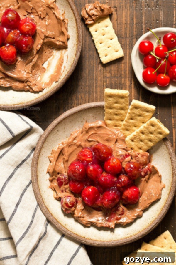 Decadent Chocolate Cherry Cheesecake Dip 2 Decadent No-Bake Small Batch Chocolate Cherry Cheesecake Dip with homemade cherry pie filling, perfect for a quick dessert craving