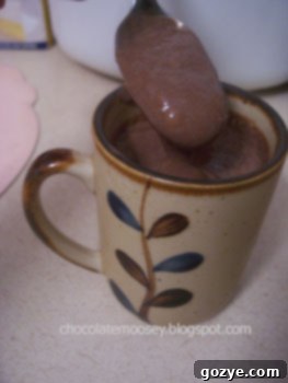Close-up of the rich, smooth texture of homemade chocolate pudding.