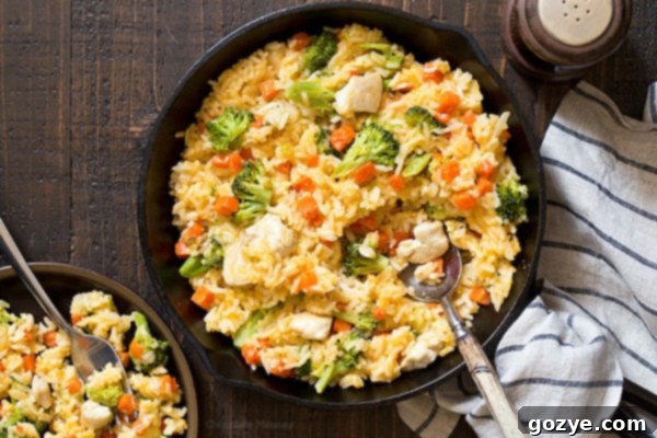 One Skillet Chicken And Rice with serving spoon
