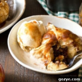 A beautifully plated Apple Butter Dumpling with ice cream, ready to eat.