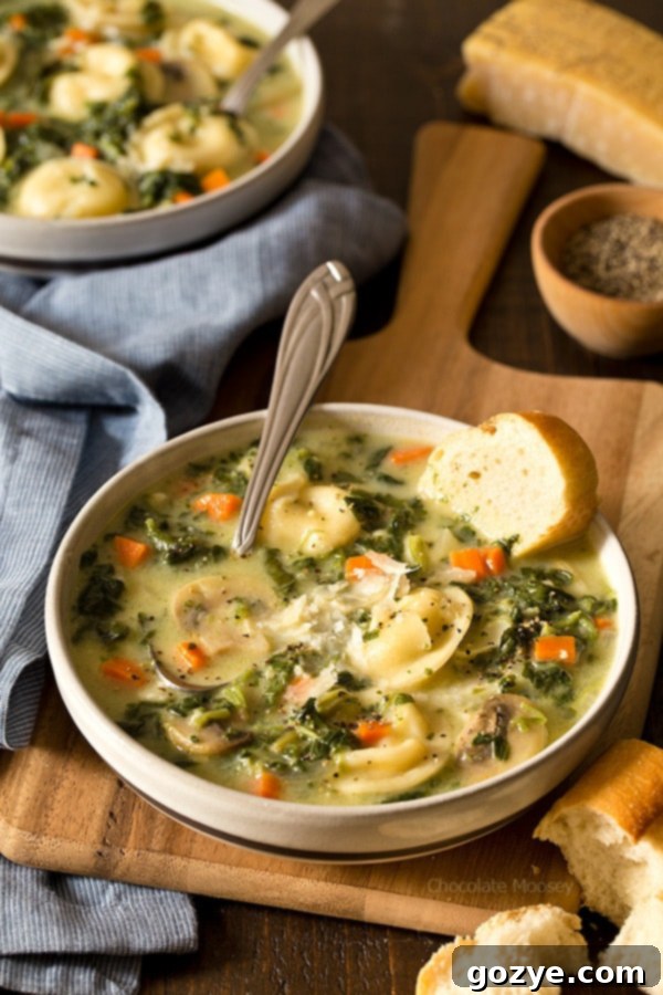 Delicious One-Pot Spinach Mushroom Dumpling Soup with pelmeni dumplings, carrots, and spinach