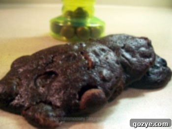 Close-up of baked Dorie Greenspan Chocolate Whopper Malted Drops cookies