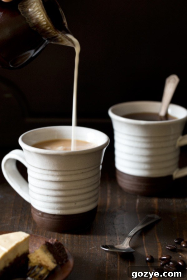 Freshly brewed coffee, ready to be incorporated into the Mocha Brownie Cheesecake layers.