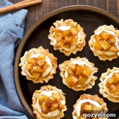 No Bake Apple Pie Cheesecake Phyllo Cups recipe card image.
