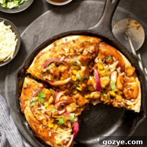 Delicious Homemade BBQ Chicken Skillet Pizza For Two, perfect for an easy weeknight meal.