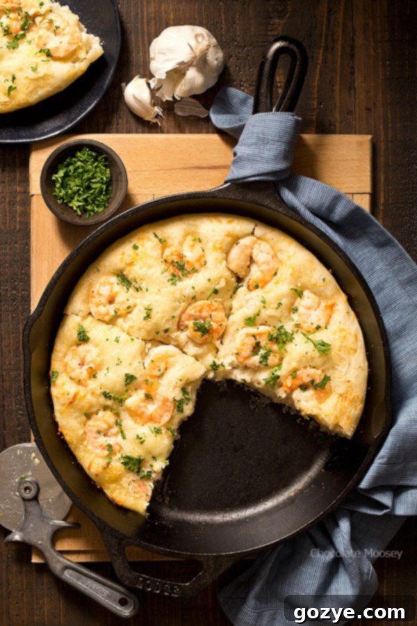 Shrimp Scampi Skillet Pizza For Two - Ideal Romantic Dinner Idea