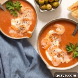 Bloody Mary Tomato Soup with Shrimp