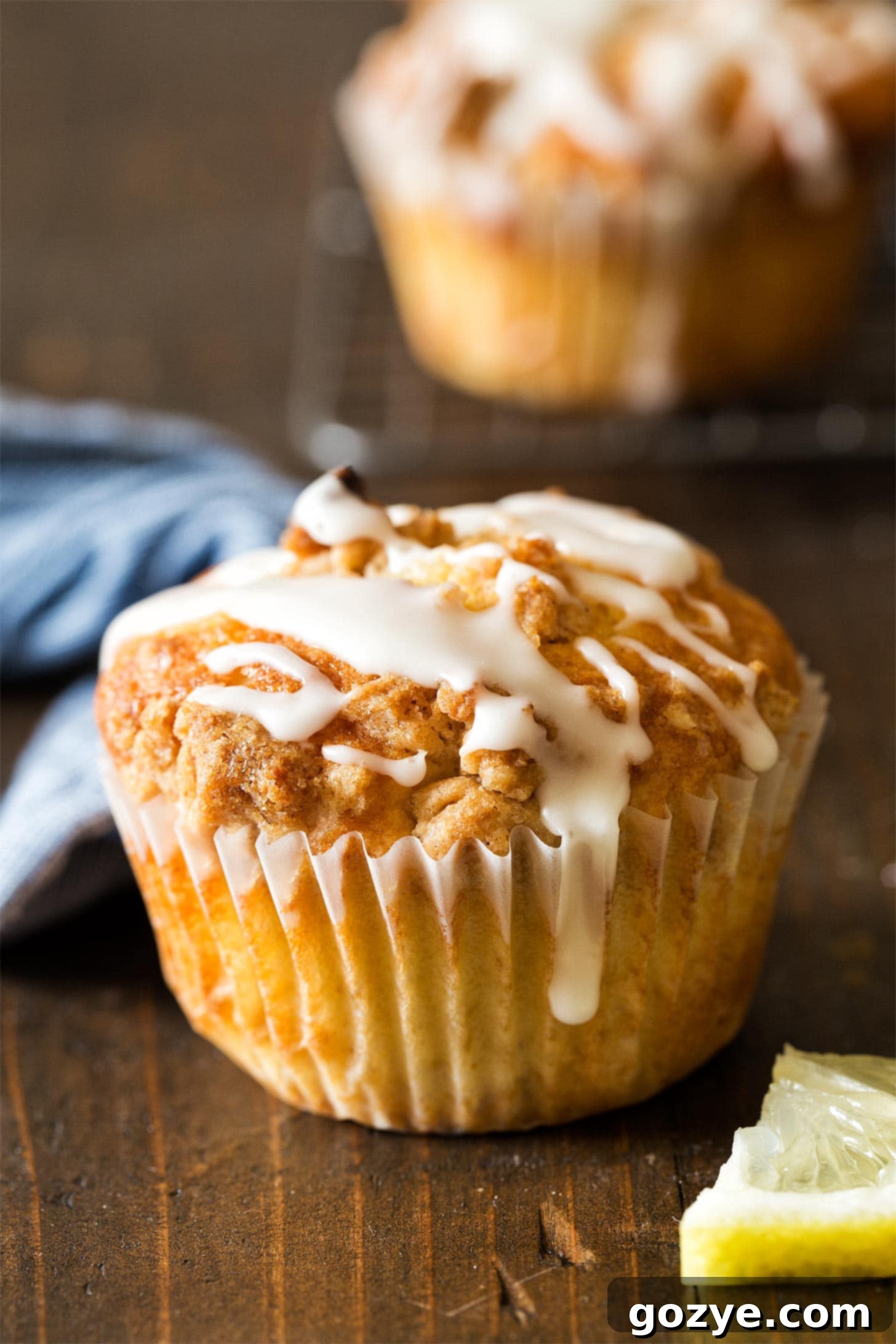 Lemon muffins with streusel and glaze