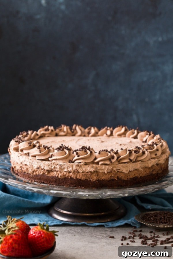 The best way to celebrate any milestone is with a triple chocolate cake: Brownie Bottom Chocolate Mousse Cake with chocolate whipped cream. 
