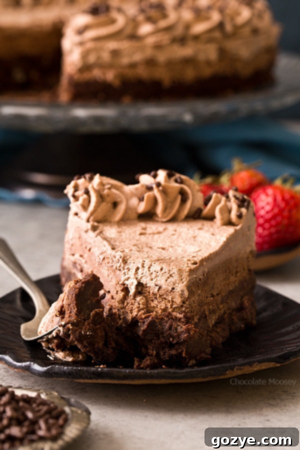 The best way to celebrate any milestone is with a triple chocolate cake: Brownie Bottom Chocolate Mousse Cake with chocolate whipped cream. 