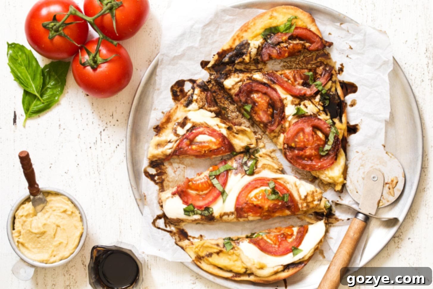Caprese Flatbread Pizza cut into slices