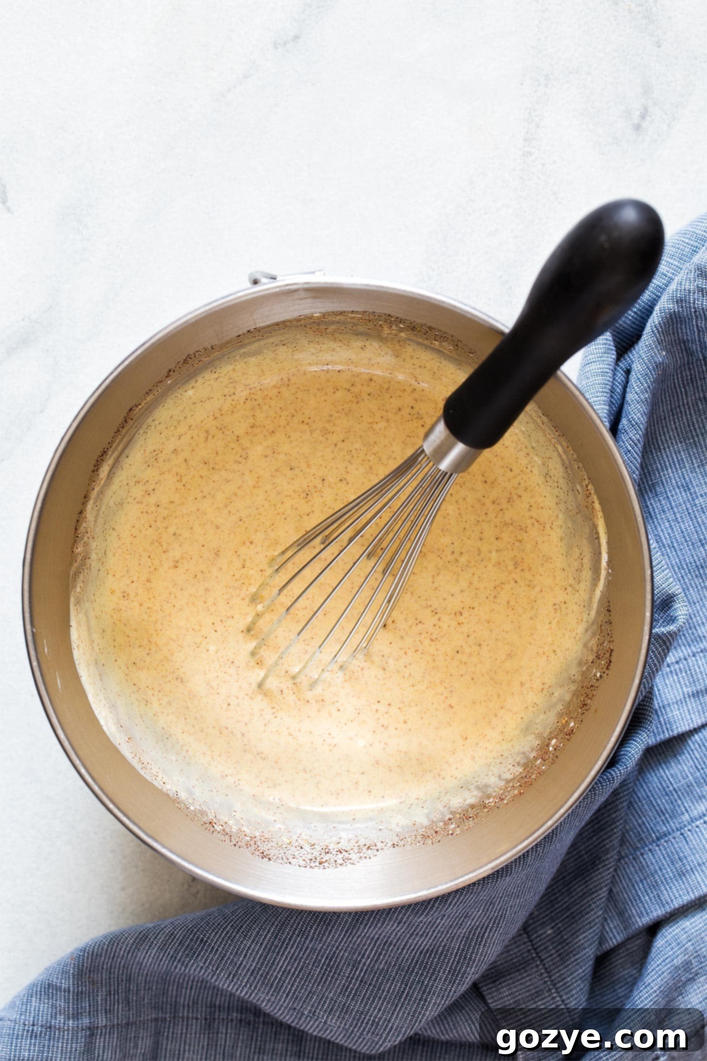 Whisking dressing for Amish Macaroni Salad