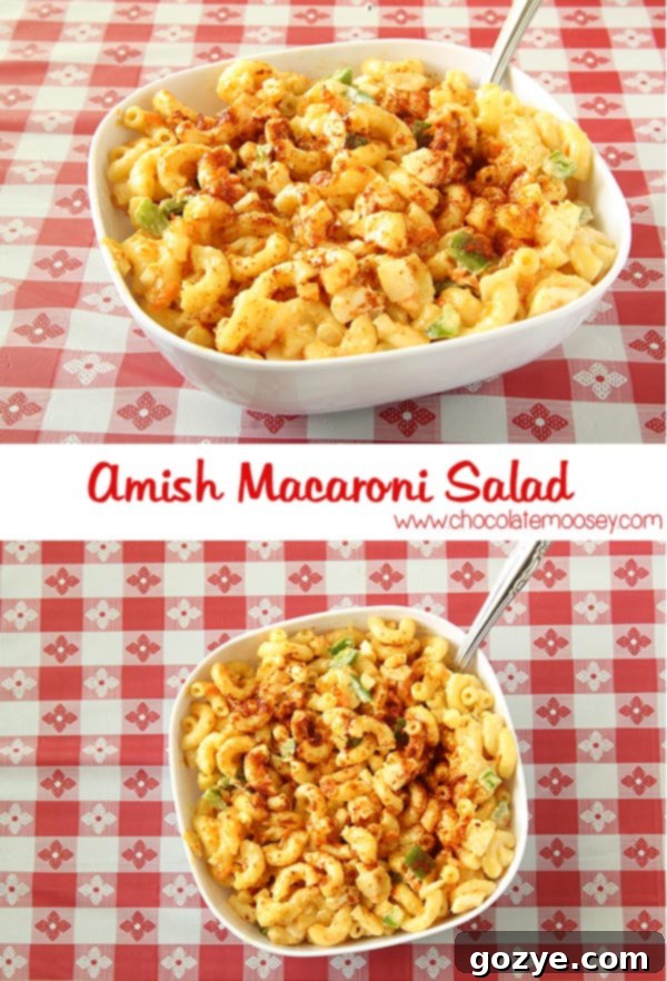 Collage of two beautiful photos of Amish macaroni salad, ready to serve