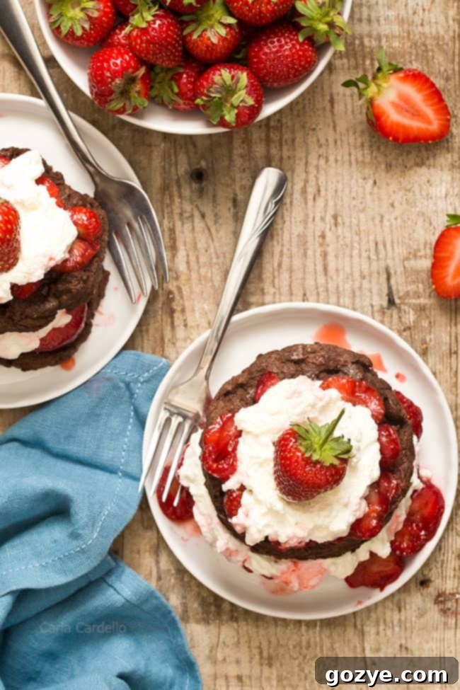 Overhead shot of chocolate strawberry shortcake
