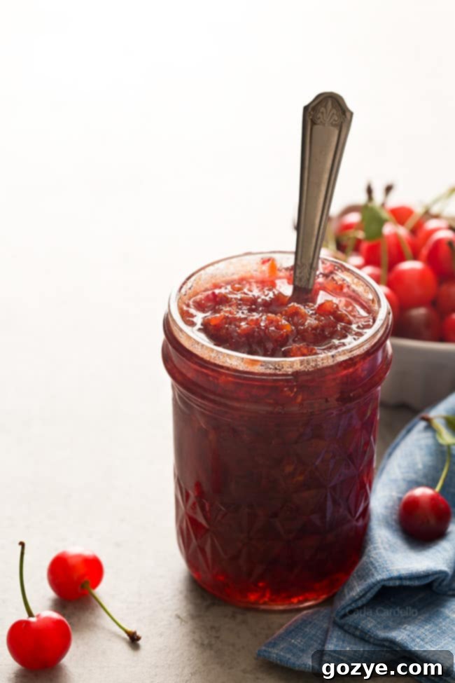 Pectin Free Small Batch Sour Cherry Jam 2 Homemade small batch sour cherry jam spread on toast, perfect for a summer breakfast. No pectin needed for this easy recipe!
