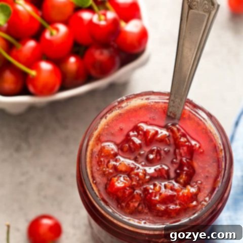 Pectin Free Small Batch Sour Cherry Jam 6 Small Batch Sour Cherry Jam (No Pectin) in a jar