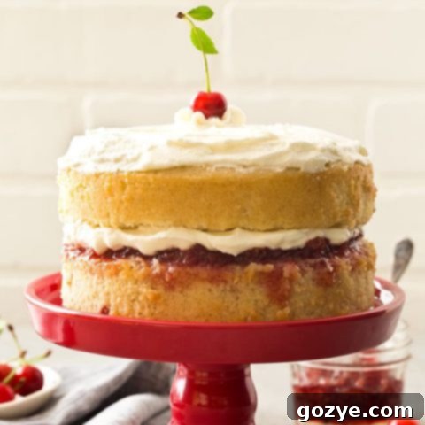 Small Vanilla Cake Recipe with cherry filling and whipped cream