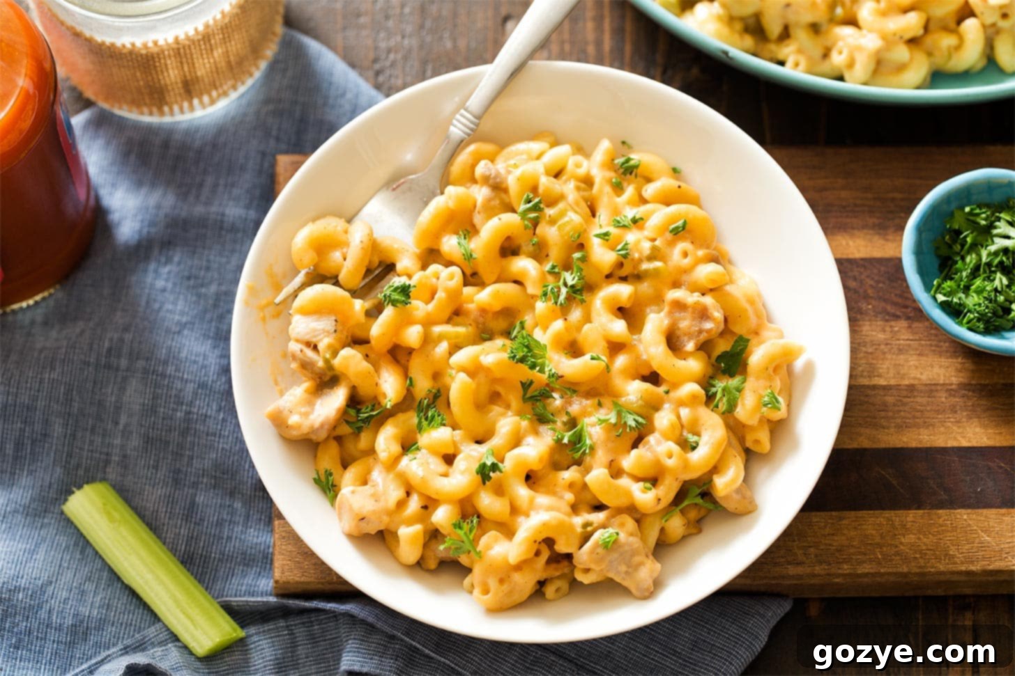 Buffalo Chicken Mac and Cheese made on stovetop