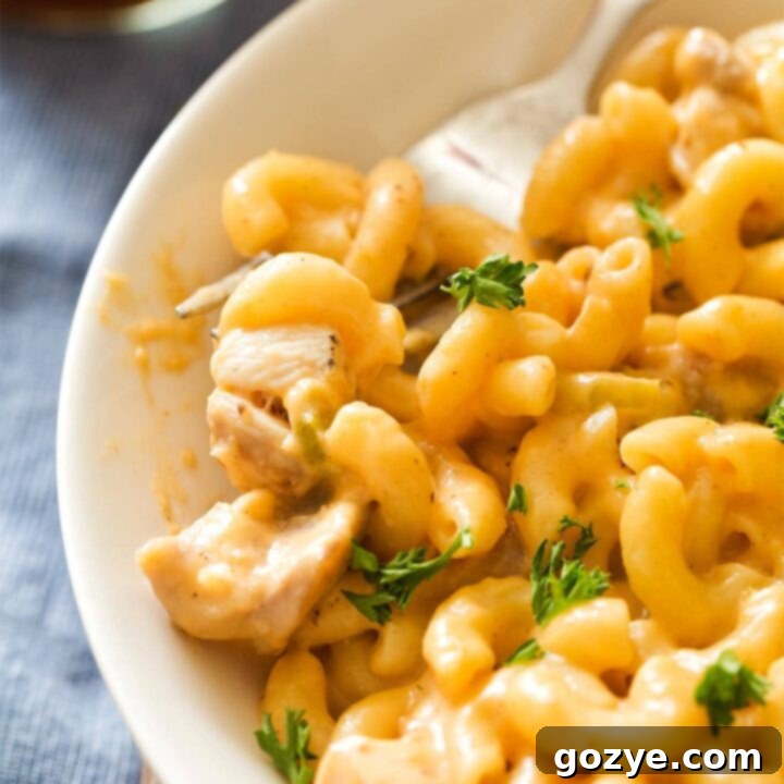 Close up of buffalo chicken mac and cheese