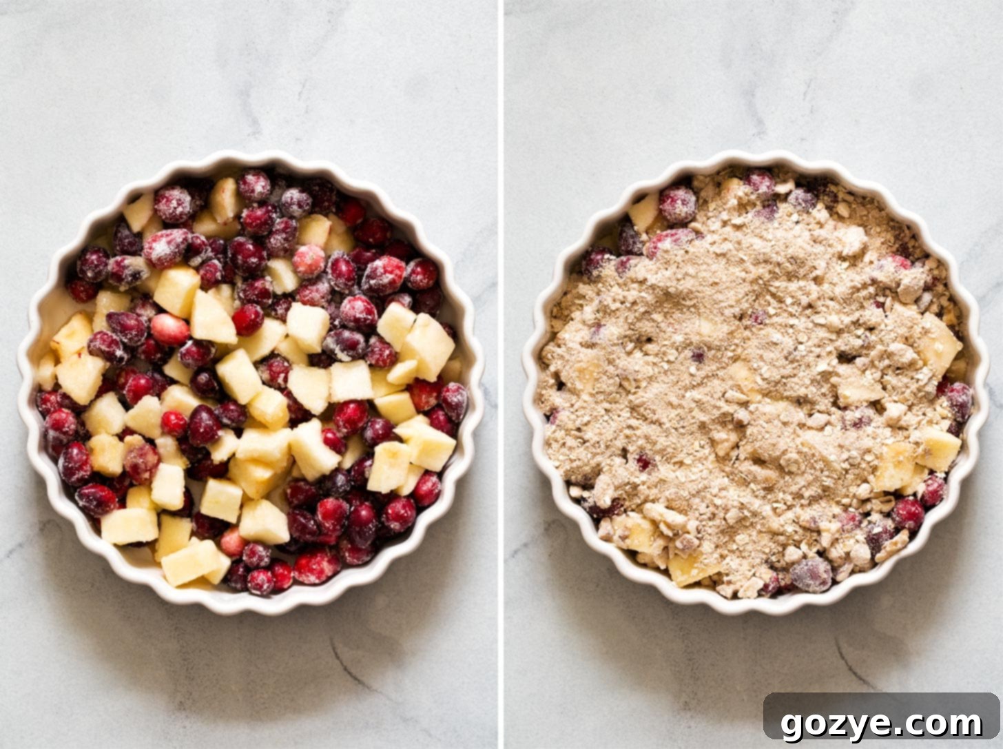 Adding streusel on top of cranberry apple crisp