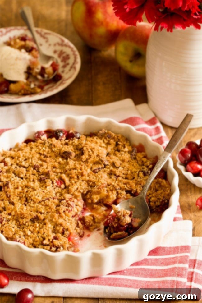 Cranberry Apple Crisp with pecans, a perfect use for leftover cranberries.