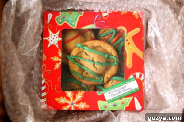 A beautifully packaged box of cookies, ready for shipping as a holiday gift.