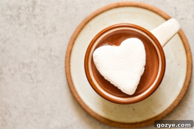 Thick hot chocolate with heart shaped marshmallow