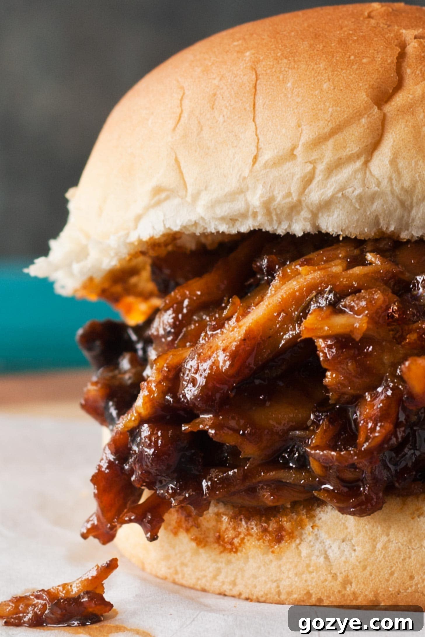 Set-It-and-Forget-It BBQ Pulled Chicken 3 Close up of crock pot bbq pulled chicken