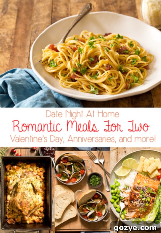 Recipe collage of romantic dinners for two at home