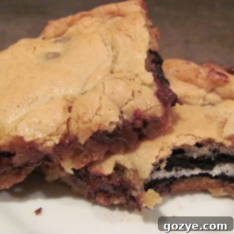 Full batch of Oreo Stuffed Blondies ready to serve