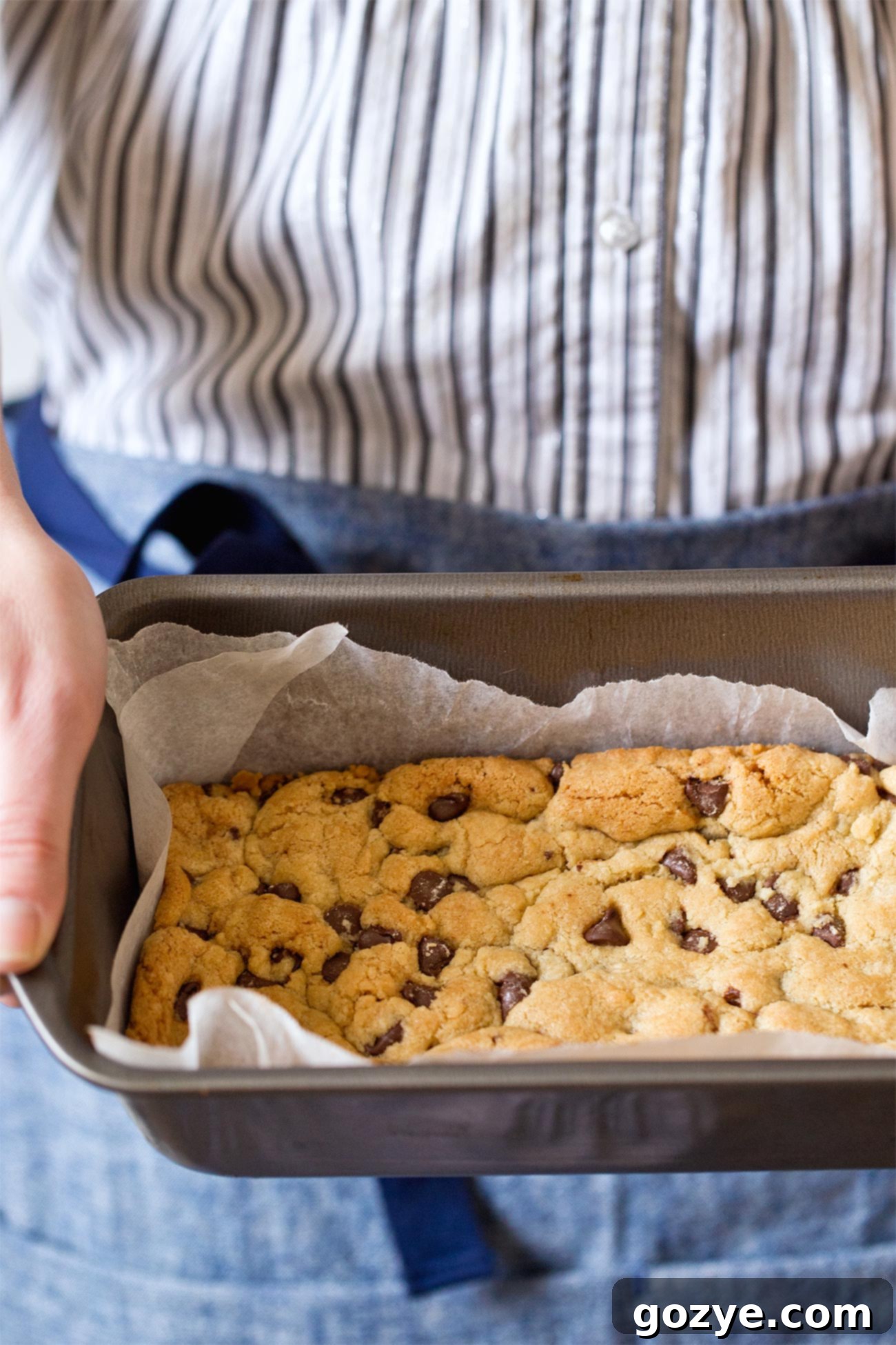 Effortless Small Batch Chocolate Chip Cookie Bars 6 Small Batch Chocolate Chip Cookie Bars cooling in a loaf pan, showing good structure