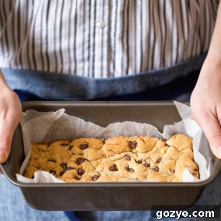 Effortless Small Batch Chocolate Chip Cookie Bars 8 Small Batch Chocolate Chip Cookie Bars made in a loaf pan, top-down view