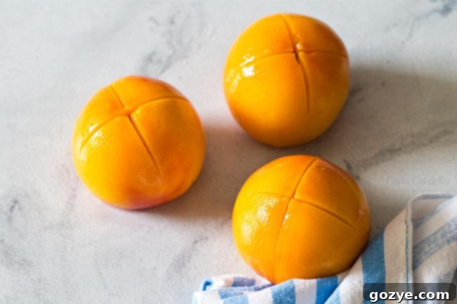 3 peeled peaches