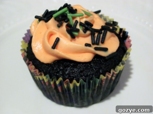 Black Velvet Cupcakes with orange frosting