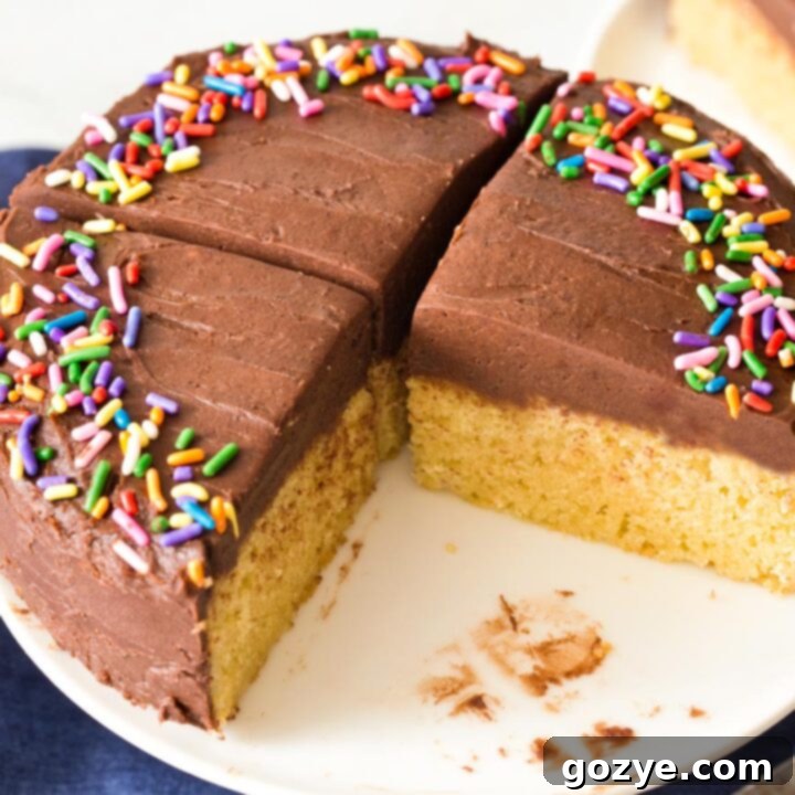 Small 6 Inch Yellow Cake For Two with homemade chocolate buttercream frosting for cake portion control.