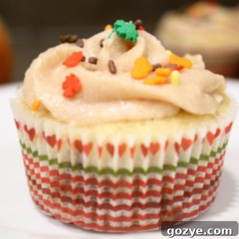 Delicious Apple Crisp Cupcakes With Apple Butter Frosting, ready to serve