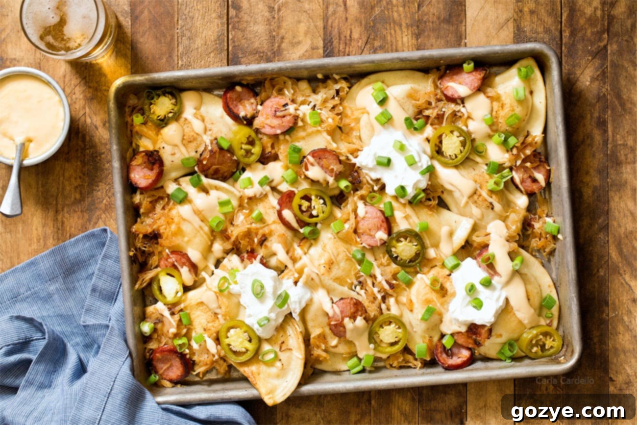 Crispy fried pierogies forming the delicious base of Pittsburgh Pierogy Nachos