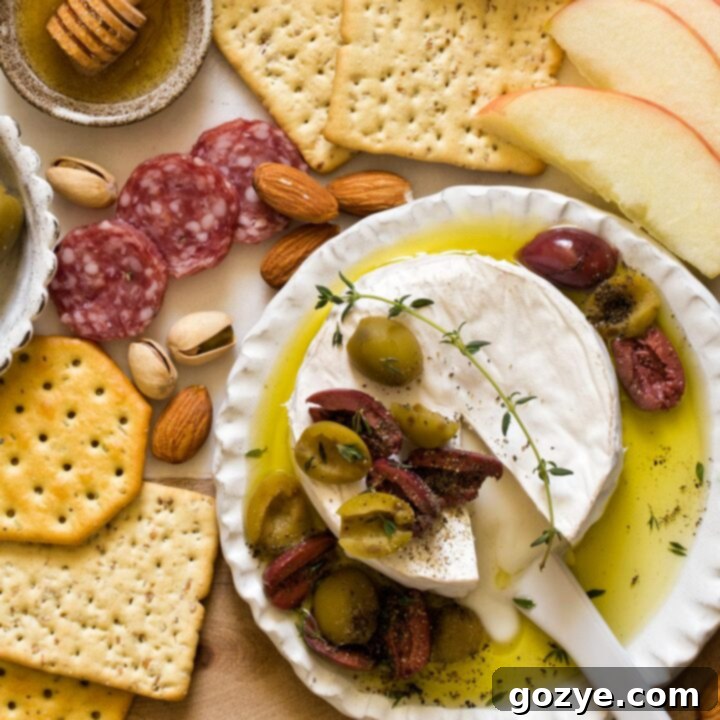 Melty Olive & Brie Delight 6 Olive Baked Brie With Thyme and Olive Oil