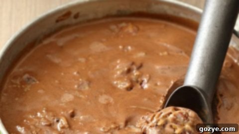 A scoop of German Chocolate Cake Ice Cream with coconut pecan frosting