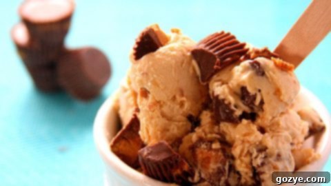 A scoop of Peanut Butter Cup Ice Cream