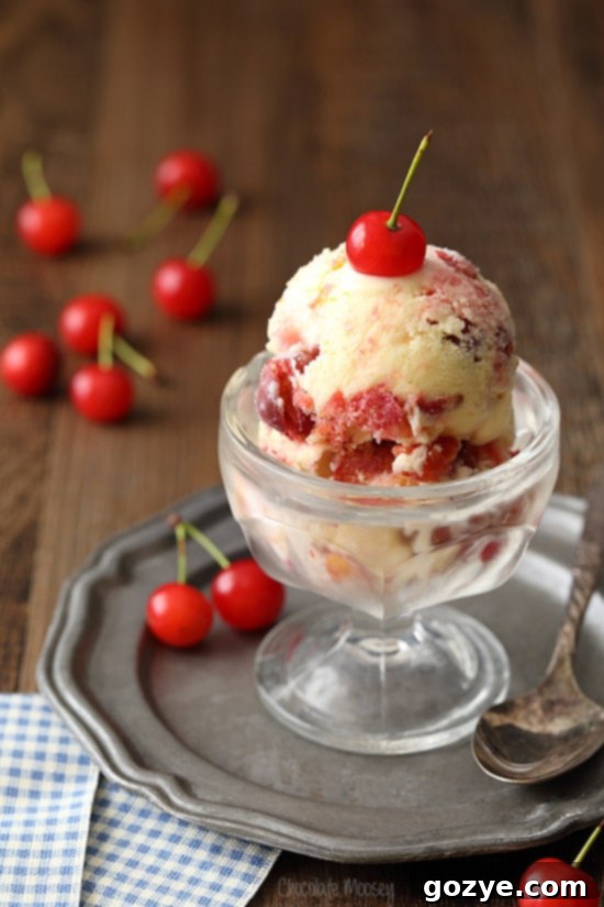 A bowl of creamy Cherry Pie Ice Cream