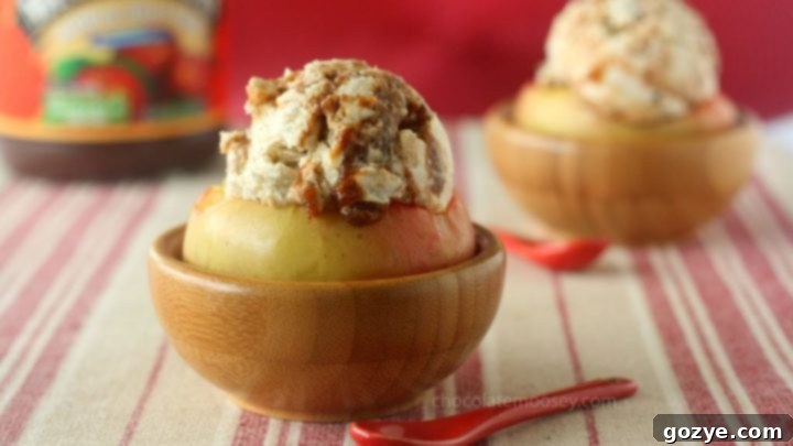 Apple Butter Cheesecake Ice Cream served in an apple bowl