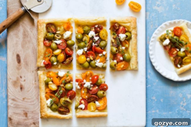 Olive Tomato Puff Pastry Tart as a summer appetizer 
