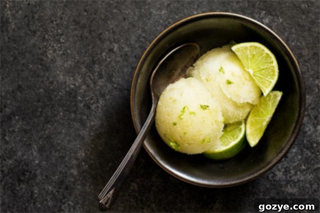 Small Batch Margarita Sorbet with a vibrant green hue