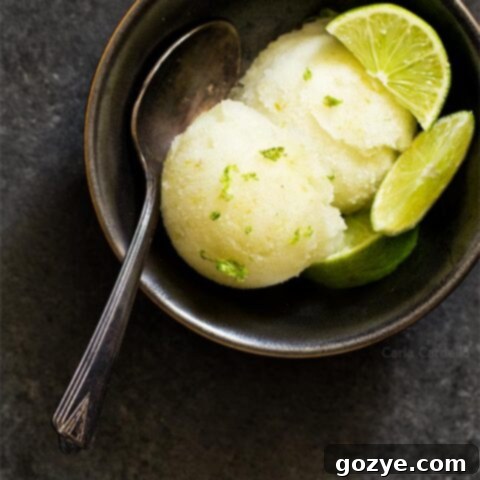 Small Batch Margarita Sorbet in a bowl with lime slices