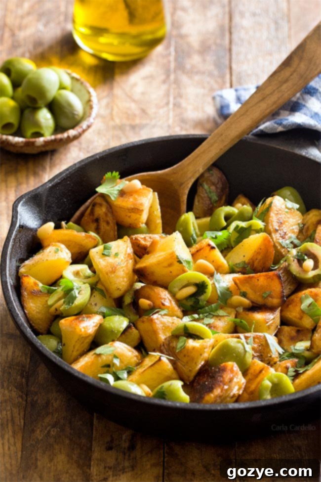 Close up of Pan Fried Potatoes With Olives