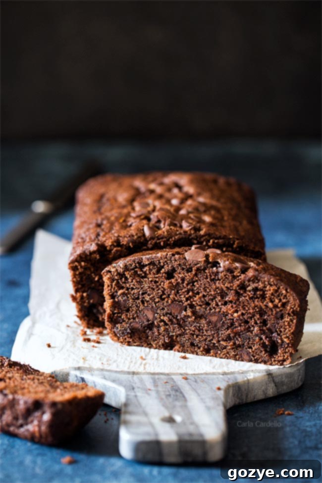 Secret Garden Chocolate Loaf 6 One 9x5 loaf of Chocolate Zucchini Bread, ready to be served